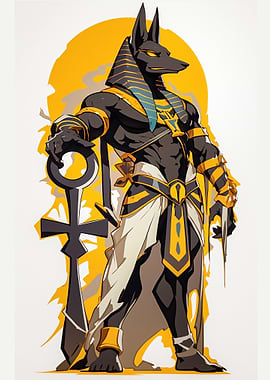 Anubis Egyptian God with Ankh