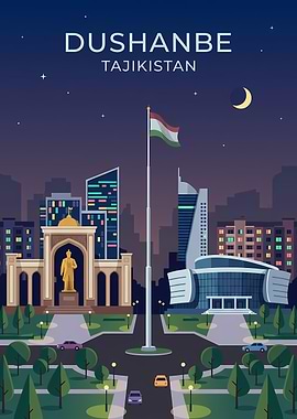 Dushanbe Tajikistan Cityscape at Night