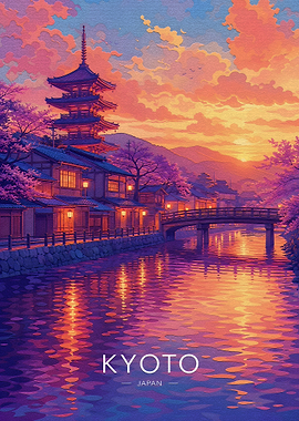 Kyoto Japan Pagoda Sunset River