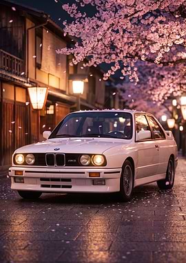 Classic BMW M3 E30 under Cherry Blossoms