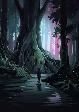 Mystical Forest with Lone Figure