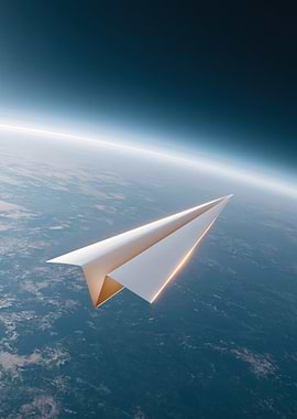 Paper Airplane Flying over Earth