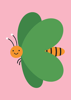 Cute Cartoon Butterfly on Pink Background
