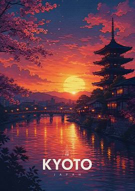 Kyoto Sunset Pagoda River