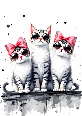 Three Cool Cats with Sunglasses