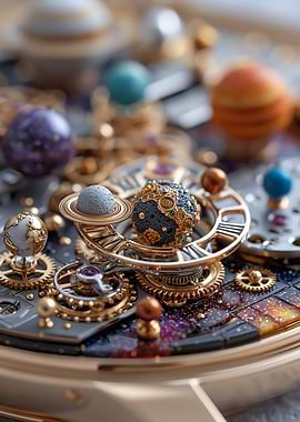 Steampunk Celestial Orrery with Planets and Gears