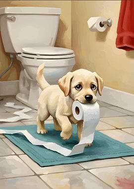 Puppy with Toilet Paper Roll