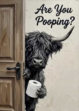 Highland Cow Peeking with Toilet Paper