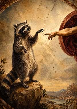 Raccoon Reaching for God's Finger