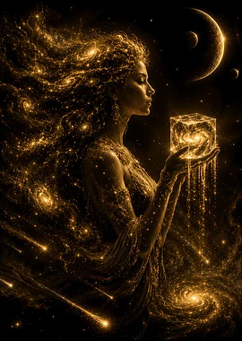 Cosmic Goddess Holding a Galaxy Cube