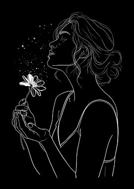 Woman smelling a flower with stars