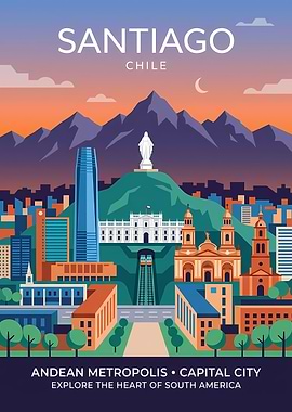 Santiago, Chile Cityscape Poster