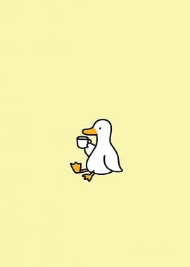 Cute Duck Drinking Coffee