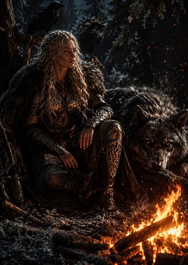 Valkyrie Warrior with Wolf