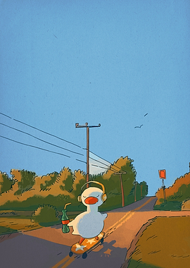 Duck on Skateboard with Drink