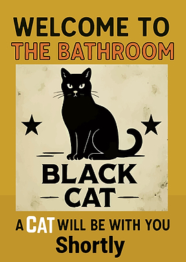 Black Cat Bathroom Welcome Sign