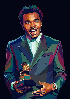 Baby Keem holding a Grammy
