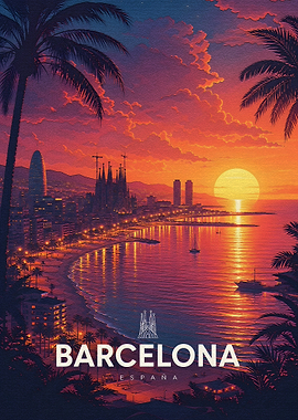 Barcelona Skyline at Sunset