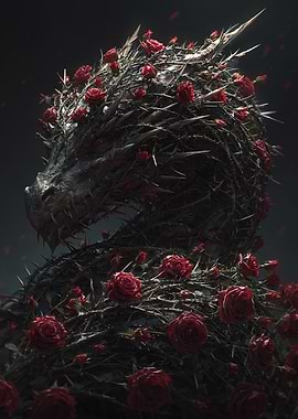 Dragon Covered in Roses and Thorns