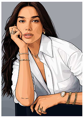 Dua Lipa in White Shirt with Jewelry