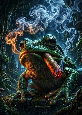 Frog Smoking a Cigar in a Swamp