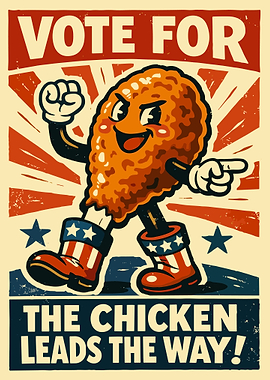Vintage Patriotic Fried Chicken Propaganda Poster – Humorous Retro Wall Art