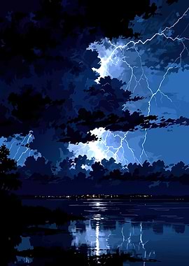 Lightning Storm Over Water