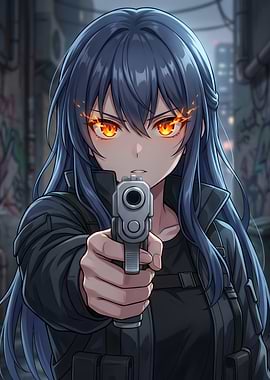 Anime Girl Aiming a Gun