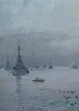 The Fleet, a Misty Day, 1917 - Firth of Forth by John Lavery WW1 Historical Painting