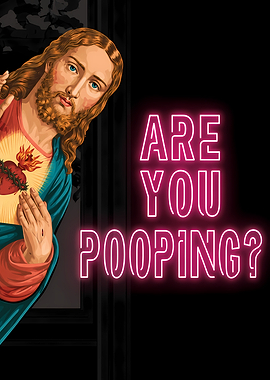 Jesus Peeking with Neon Text