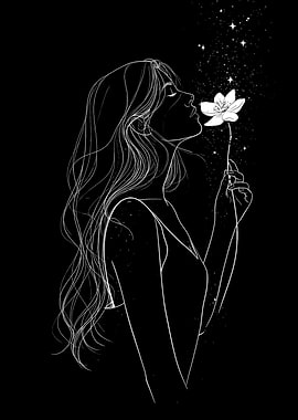 Woman smelling a flower with stars
