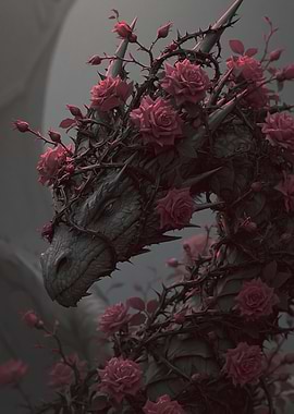 Dragon Covered in Roses and Thorns