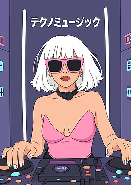Female Techno Music DJ in Neon City