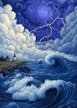 Stormy Seas and Lighthouse
