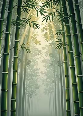 Misty Bamboo Forest with Sunbeams