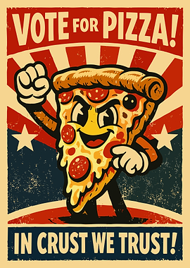 Vote for Pizza Vintage Propaganda Poster Retro Funny Food Wall Art