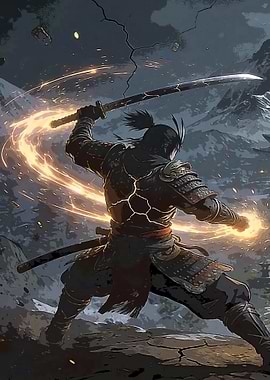 Samurai Warrior with Fiery Sword