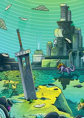 Final Fantasy VII Landscape with Buster Sword