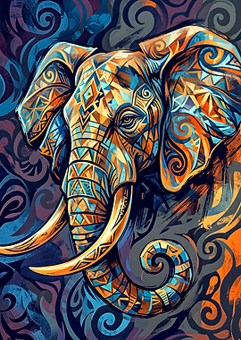 Tribal Geometric Elephant Portrait