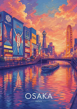 Osaka cityscape at sunset