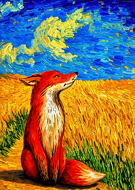 Fox in a Van Gogh Style Field