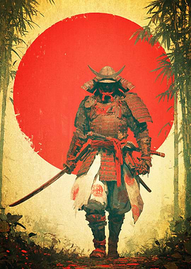 Samurai Warrior in Bamboo Forest Poster