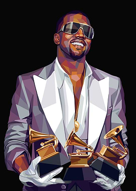 Kanye West holding Grammy Awards