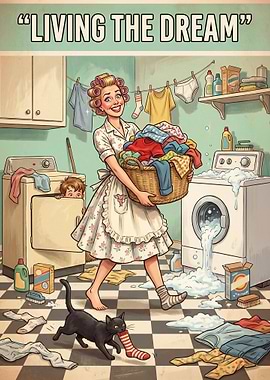 Retro Mom Doing Laundry