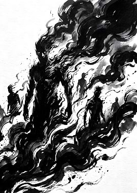 Shadowy Figures Emerging from Smoke
