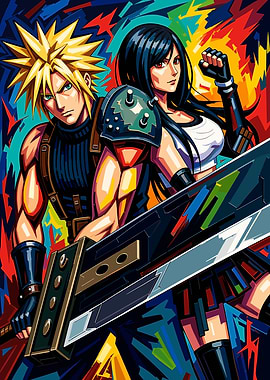 Final Fantasy Cloud and Tifa with Buster Sword