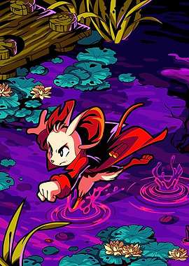 Mouse warrior leaping through water
