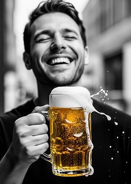 Man laughing with a beer