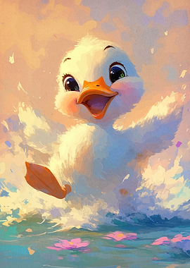 Cute Duckling Splashing in Water