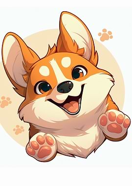 Cute Corgi Puppy with Paw Prints